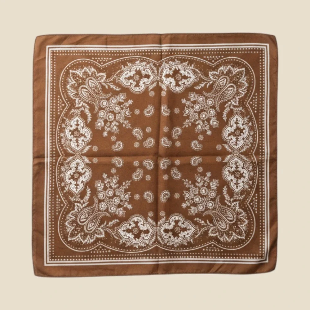 Unbranded Brown Paisley Bandana Square Neckerchief Scarf Western Floral Print